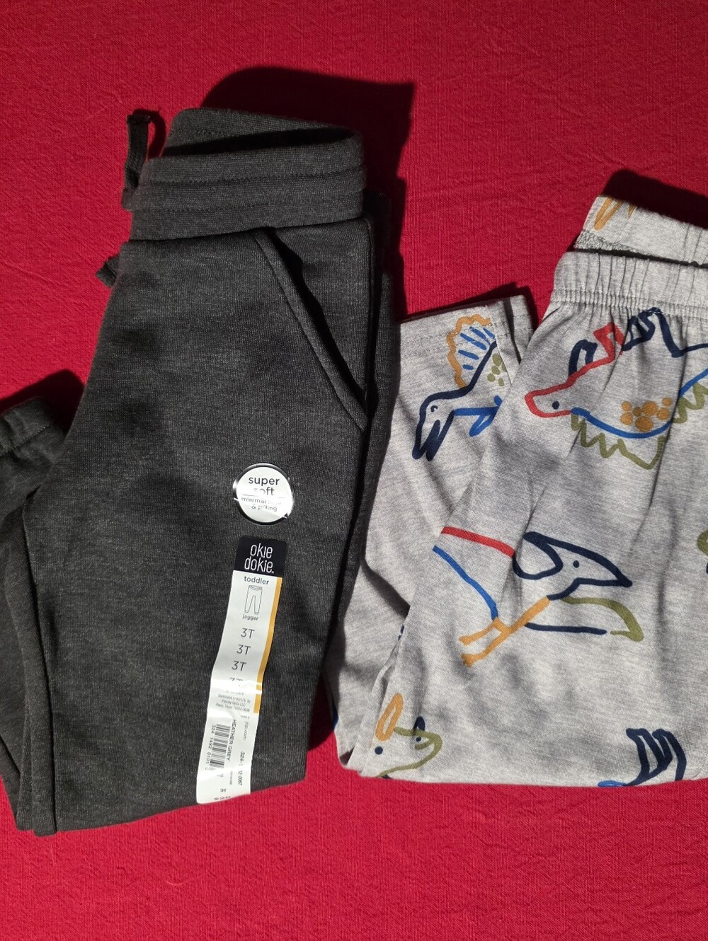 okie dokie Charcoal Joggers & Light Gray Dino Print Sleep Pants - 2-Pack